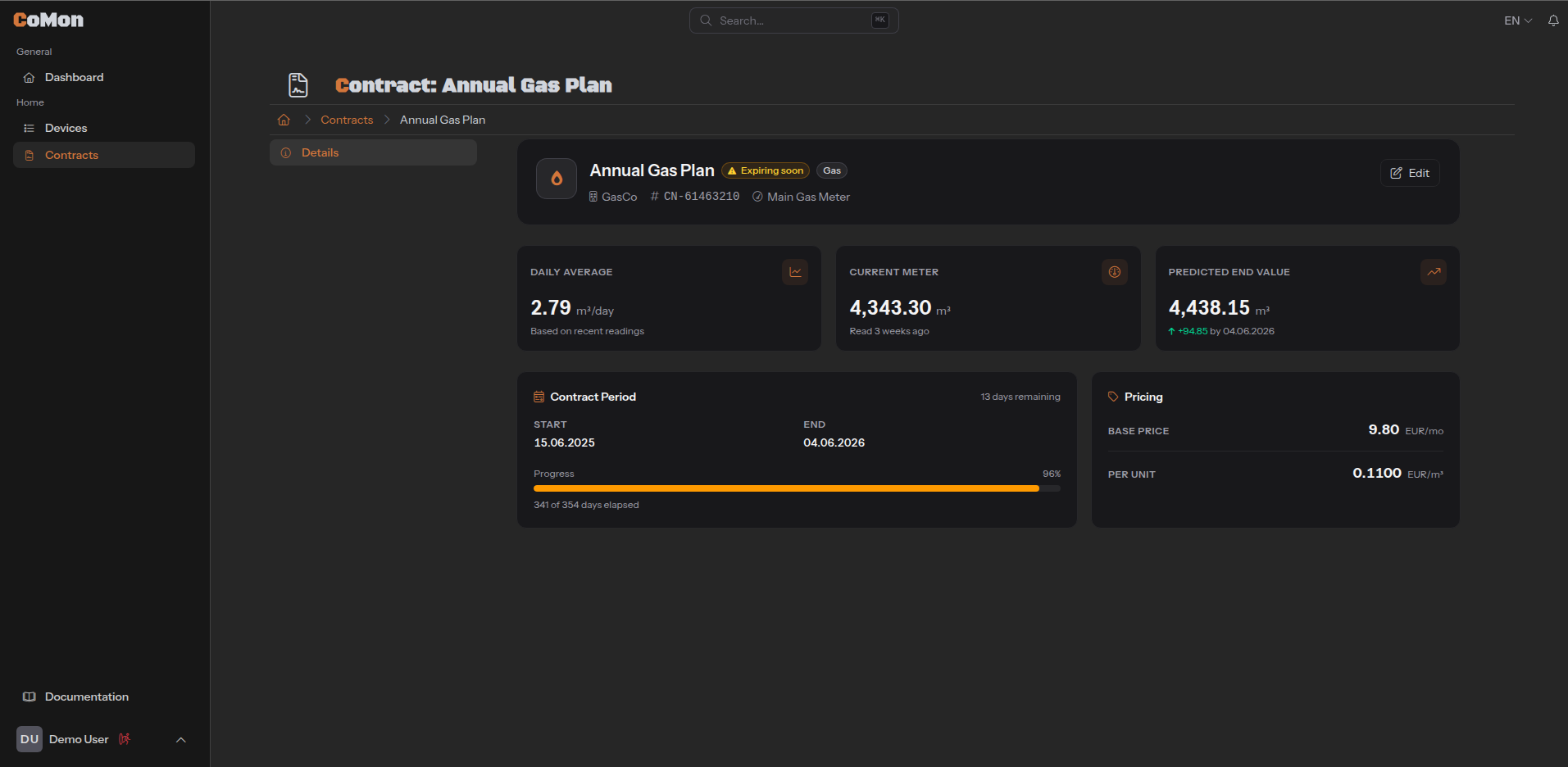 Contract detail screenshot